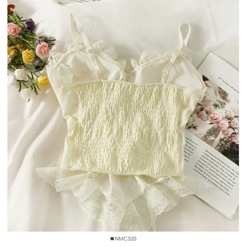 Lace Bandage Corset Sveless Crop Top