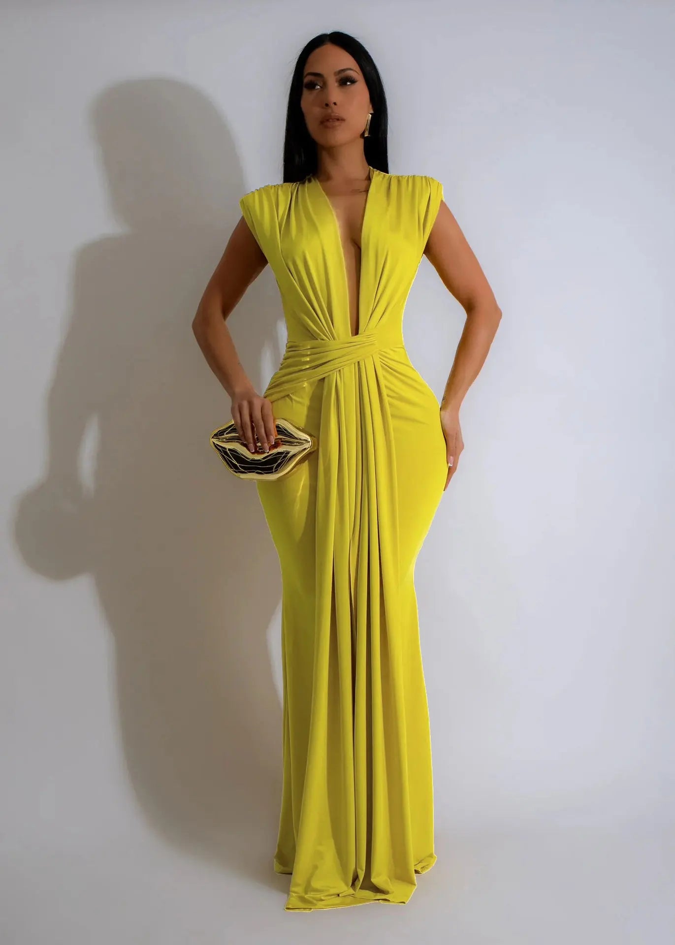 Dress Women Long Dresses Deep V Neck Sleeveless Solid flattering Fit Tight Waist elegant Elegant Splice Hip Wrap Temperament Vestidos