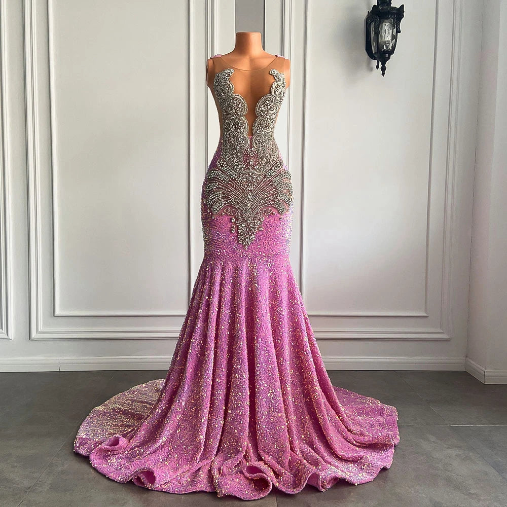 Silver Crystal Sequin Mermaid Gown