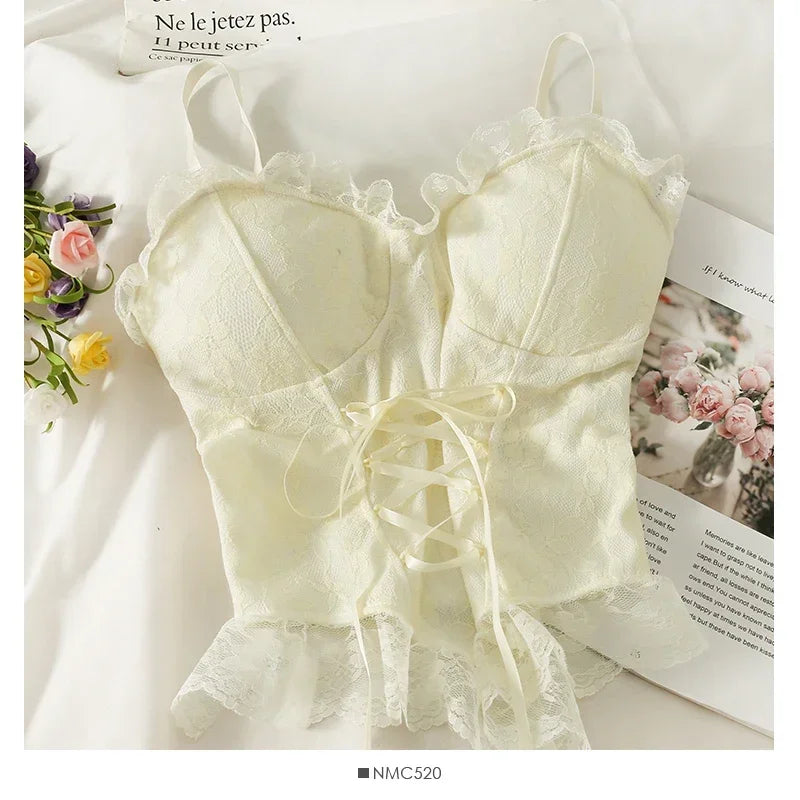 Lace Bandage Corset Sveless Crop Top
