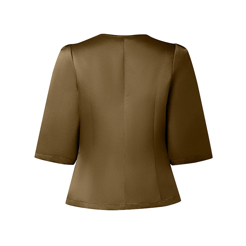 Elegant Office Lady Blouse | 3/4 Puff Sleeve Casual Solid Tunic Top | Loose Summer Shirt